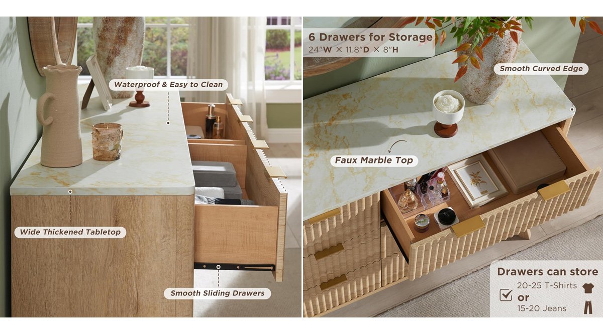 Fluted Design 6-Drawers Dresser Organizer