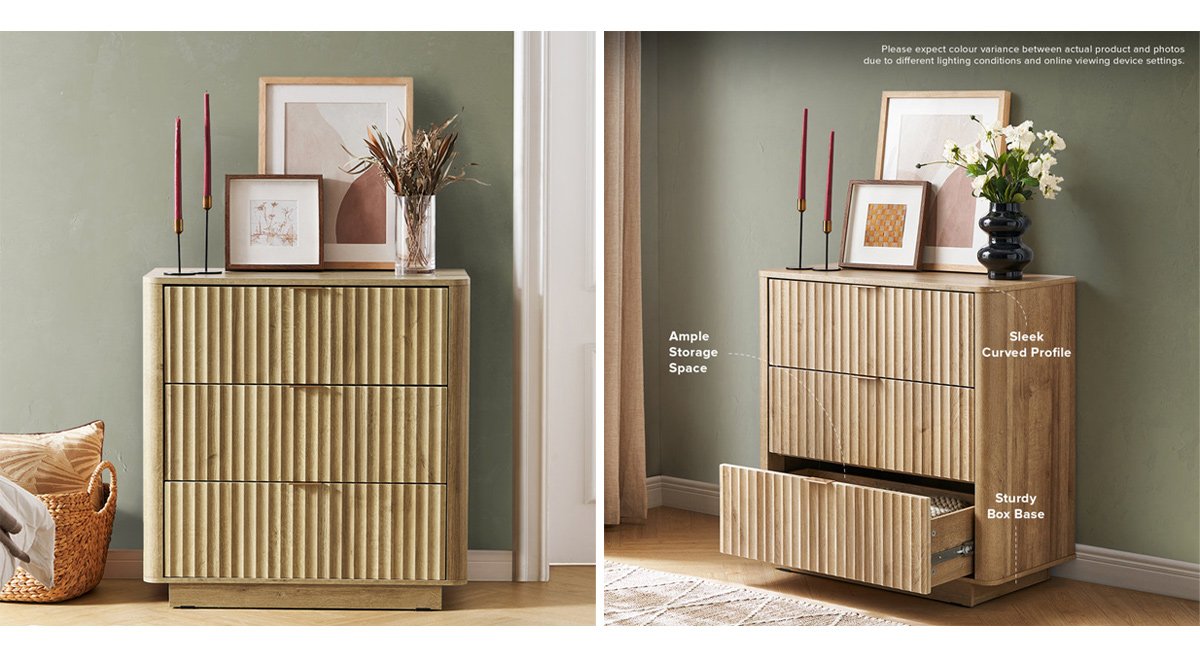Fluted Design 3-Drawers Dresser Organizer