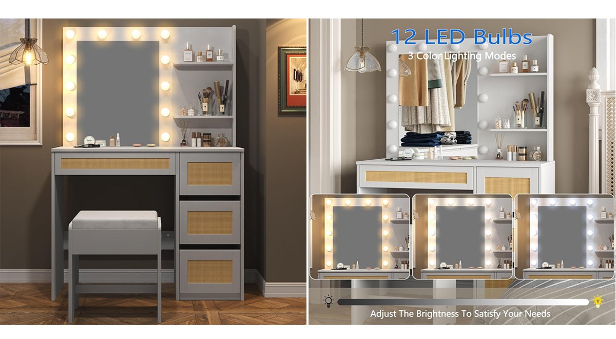 Vanity Desk with Mirror and Lights