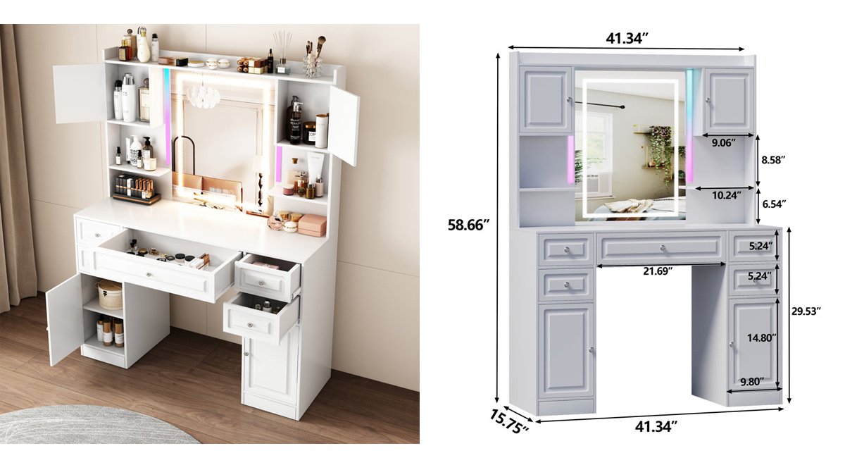 Modern Vanity Desk With Mirror And Lights