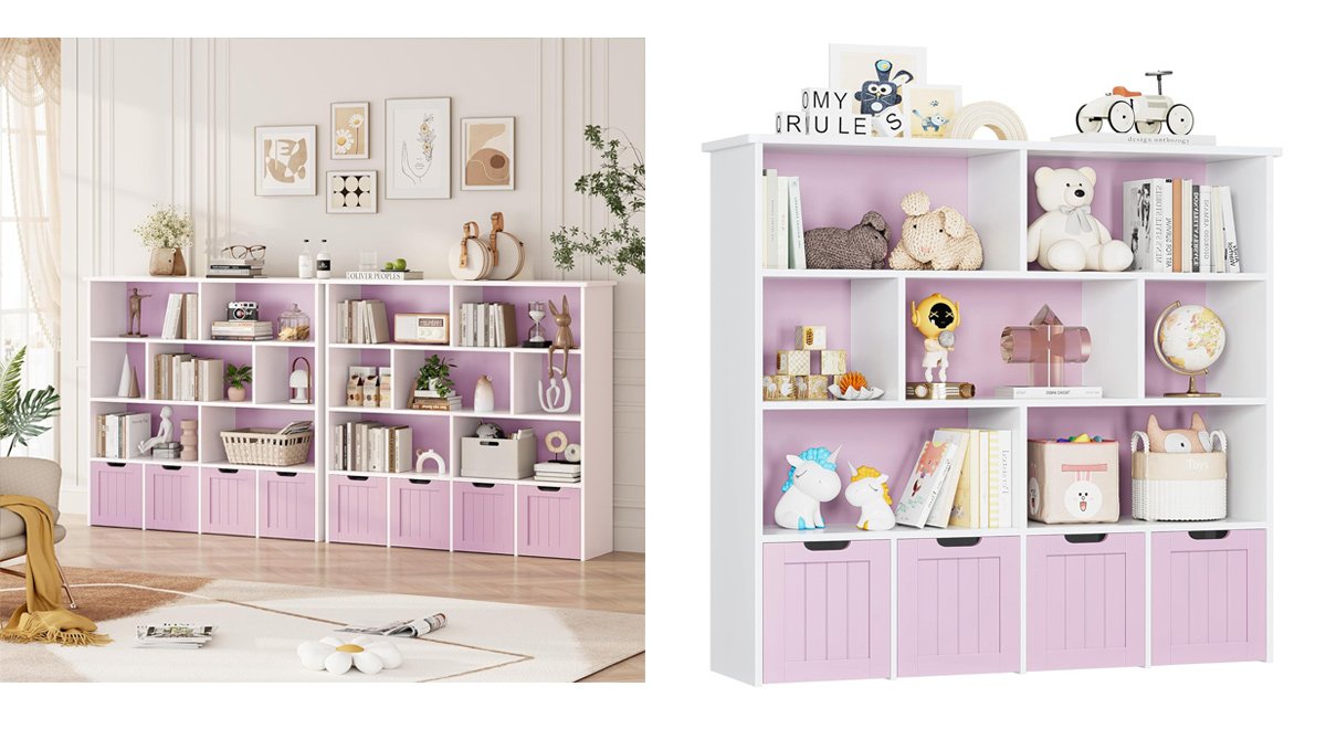Kids Bookshelf with 4 Movable Chests and 7 Storage Cubes