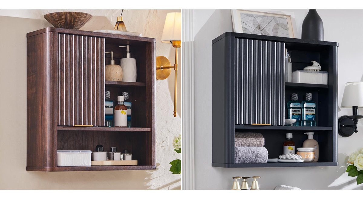 Bathroom Wall Cabinet w/Fluted Sliding Door