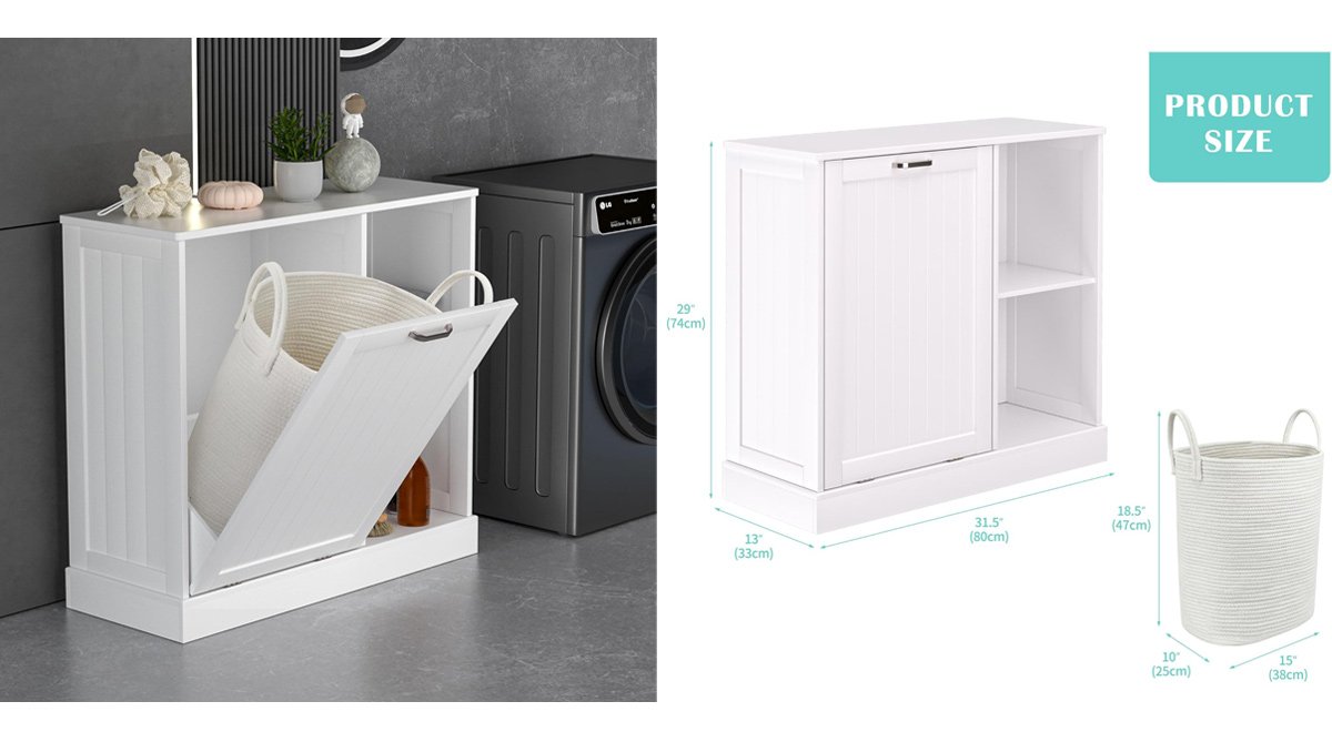 Tilt Out Laundry Hamper Cabinet with Laundry Baskets Hamper