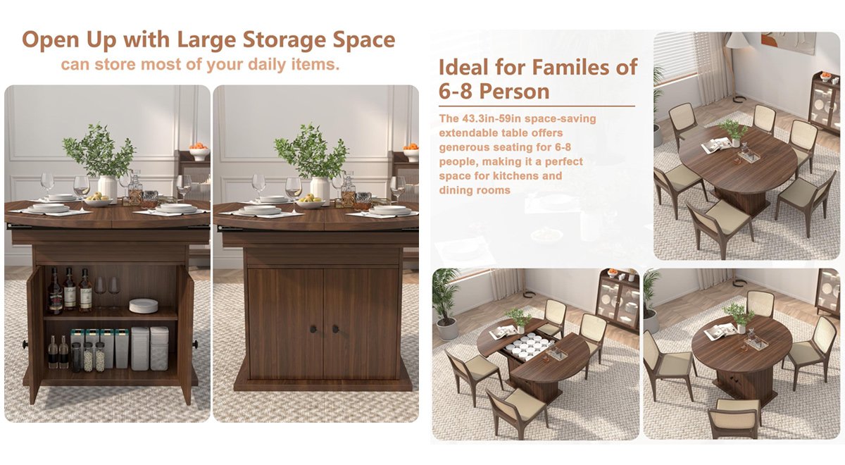 Extendable Round Dining Table for 4-8