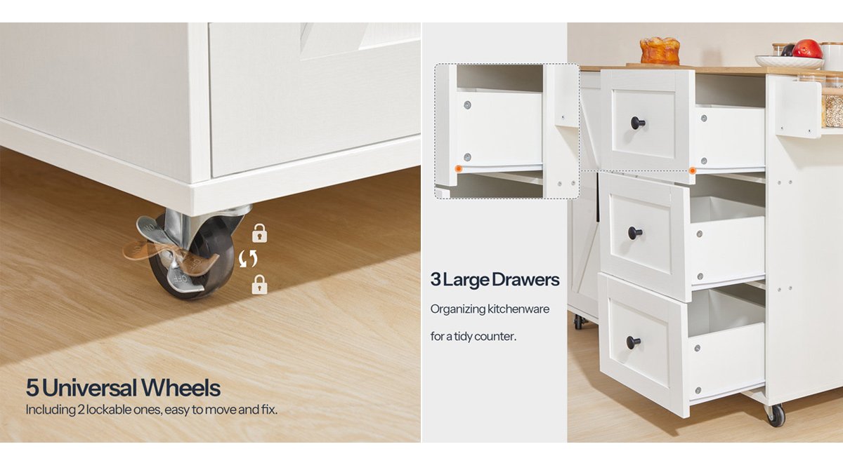 Rolling Kitchen Island with Storage and Power Outlet