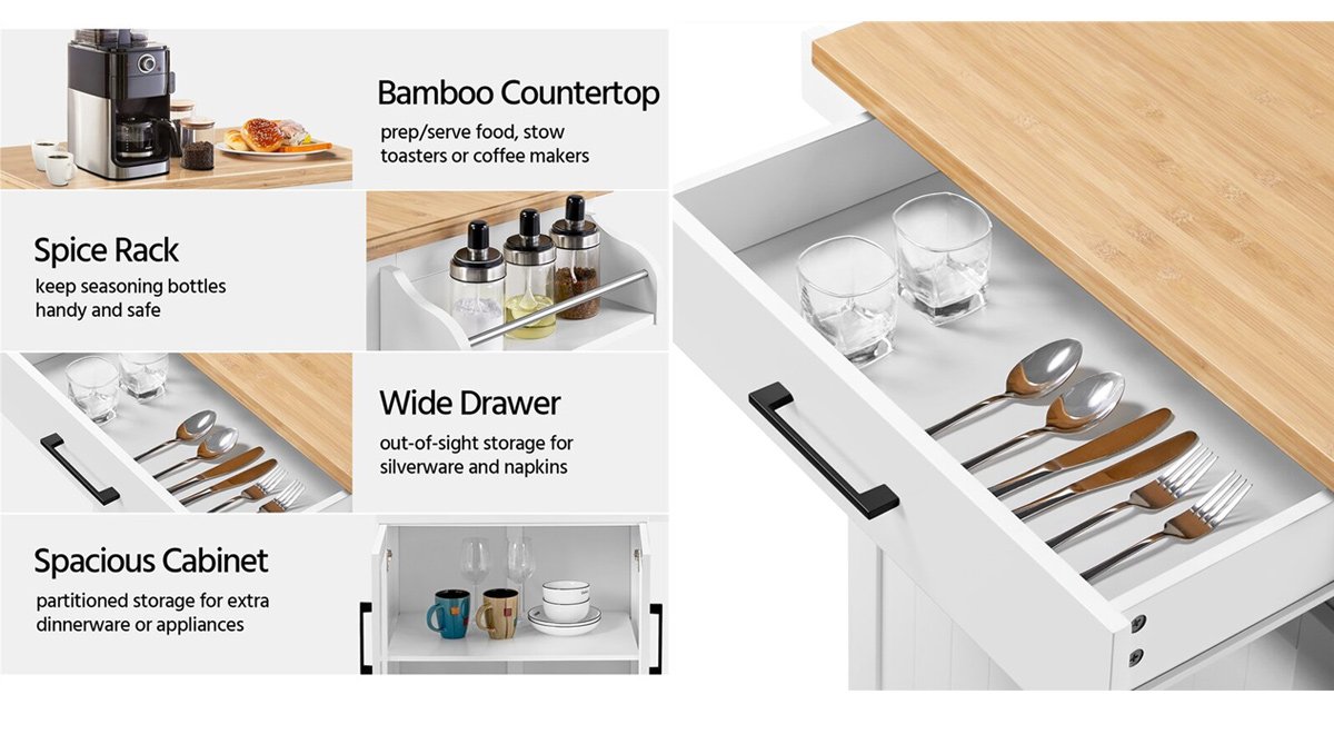 Rolling Kitchen Island with Solid Wood Top