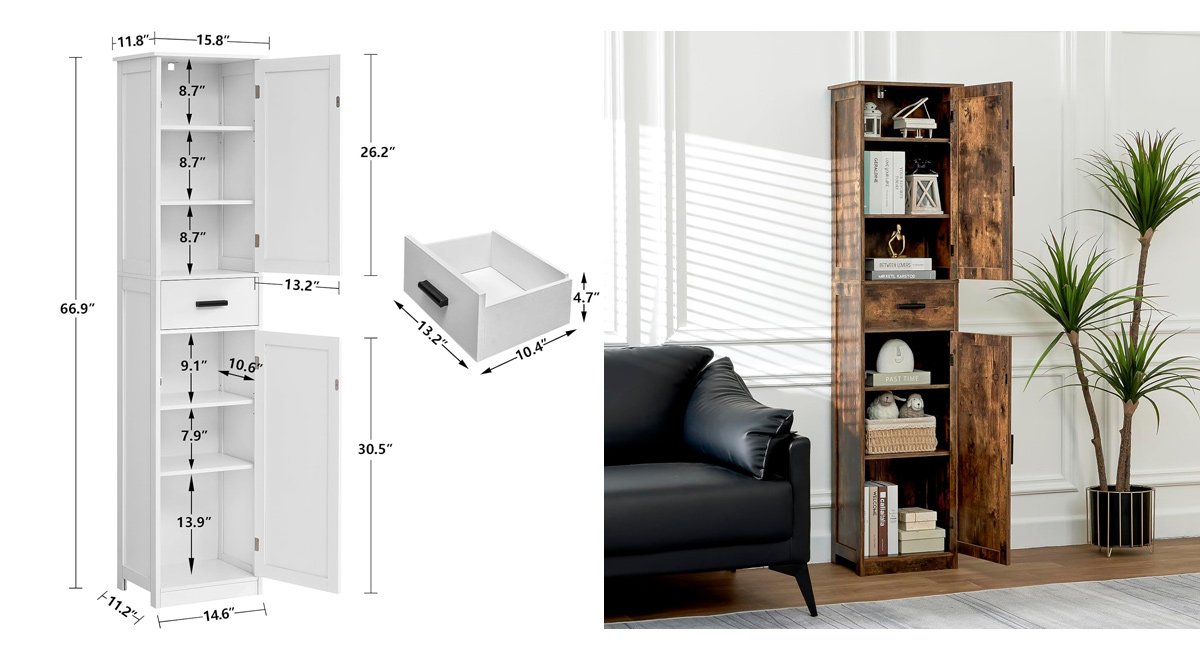 Storage Cabinet with 6 Shelves & Drawer