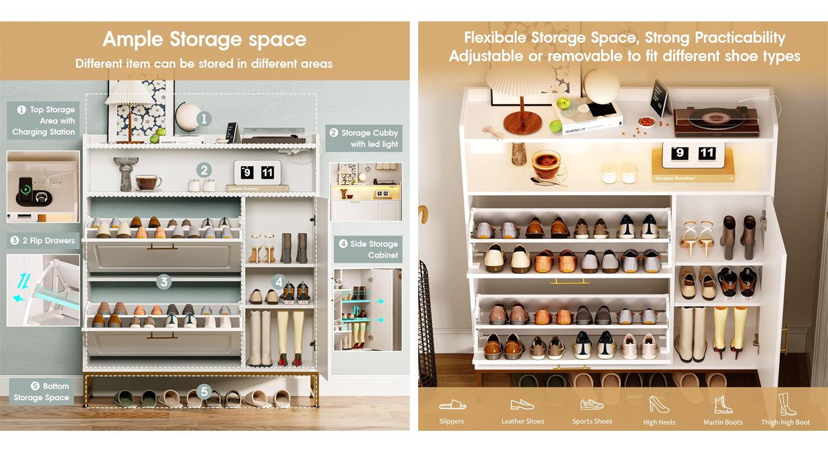 Shoe Storage Cabinet with 2 Flip Drawers