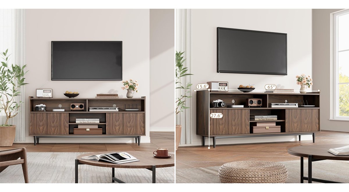 Fluted TV Stand with Sliding Doors