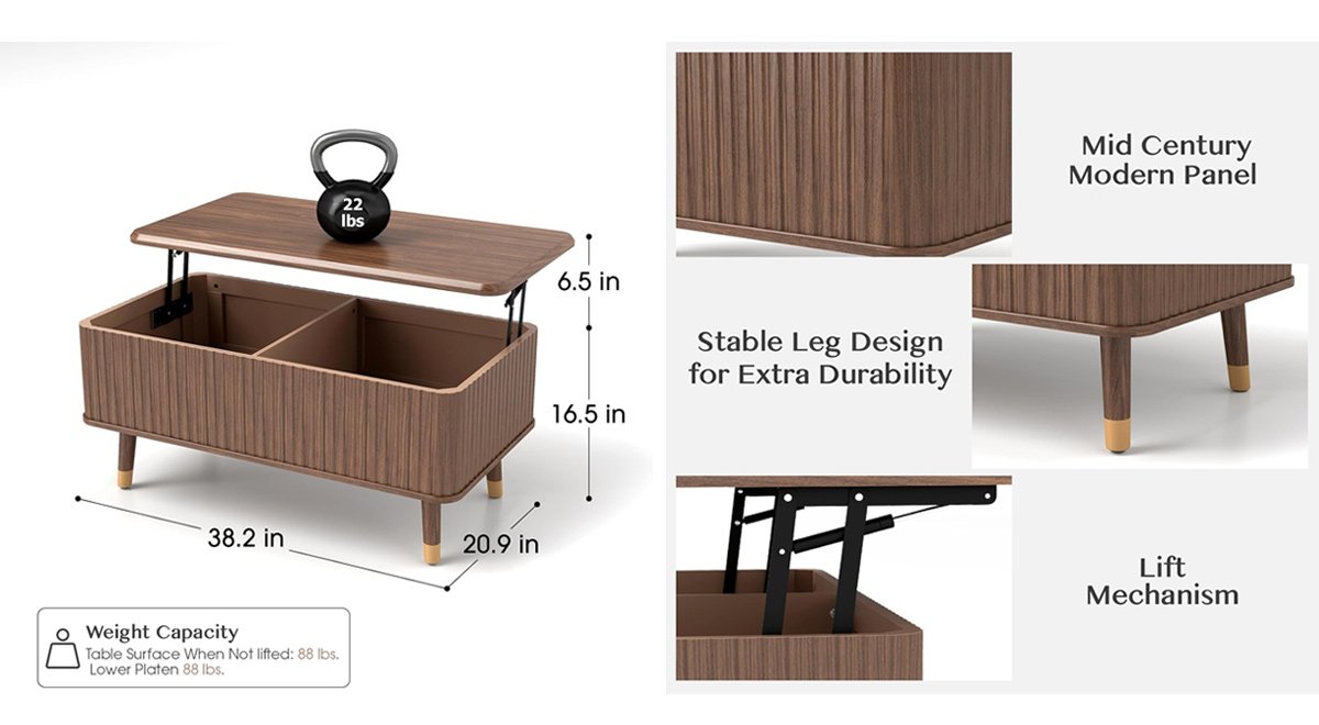 Lift Top Coffee Table with Storage Shelf