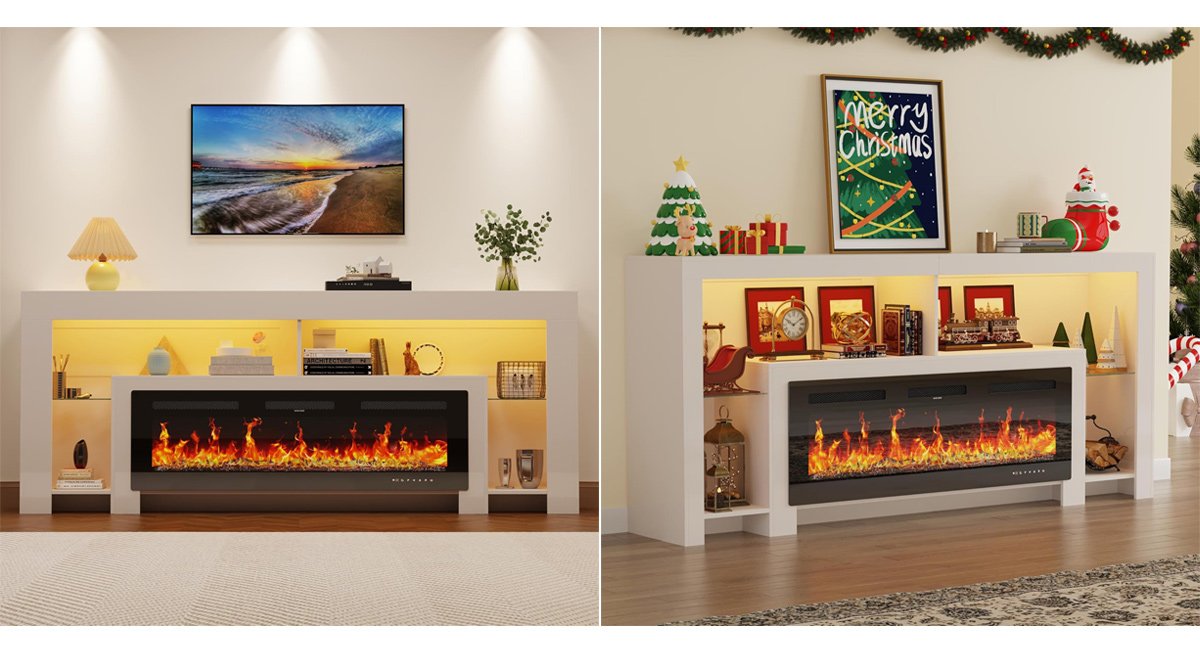 Modern High Gloss Fireplace TV Stand with 50" Fireplace