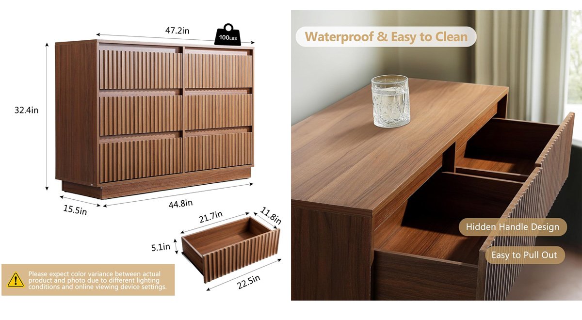 Modern 6 Drawer Dresser for Bedroom