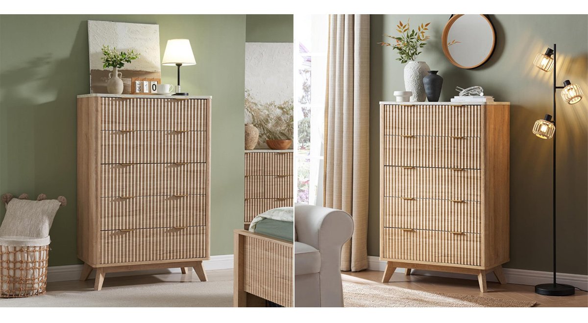 Fluted Design 5-Drawers Dresser Organizer