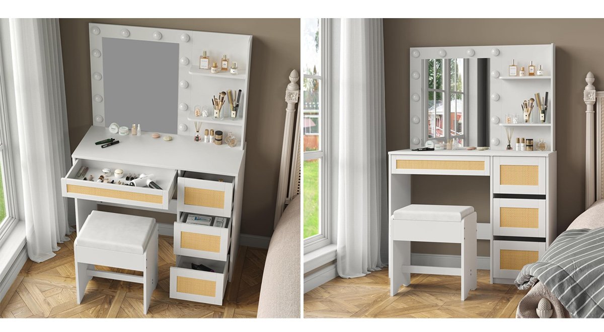 Vanity Desk with Mirror and Lights