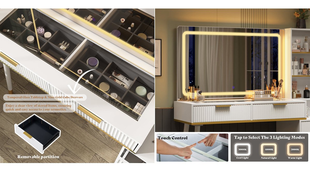 Vanity Desk with Large Lighted Mirror