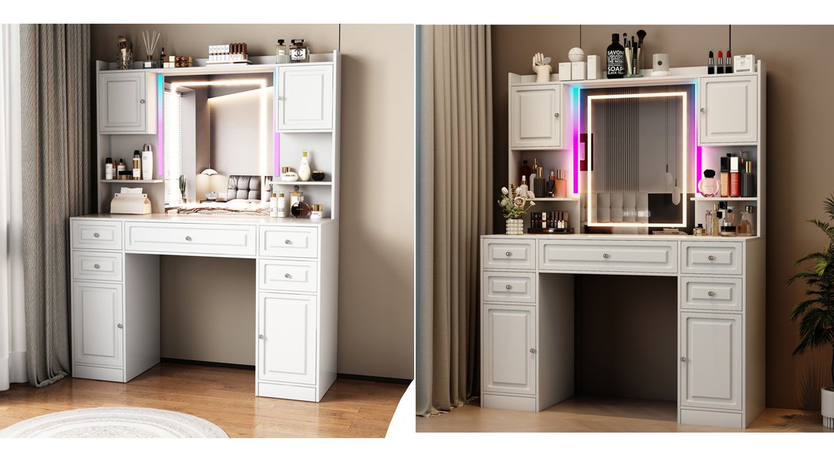 Modern Vanity Desk With Mirror And Lights