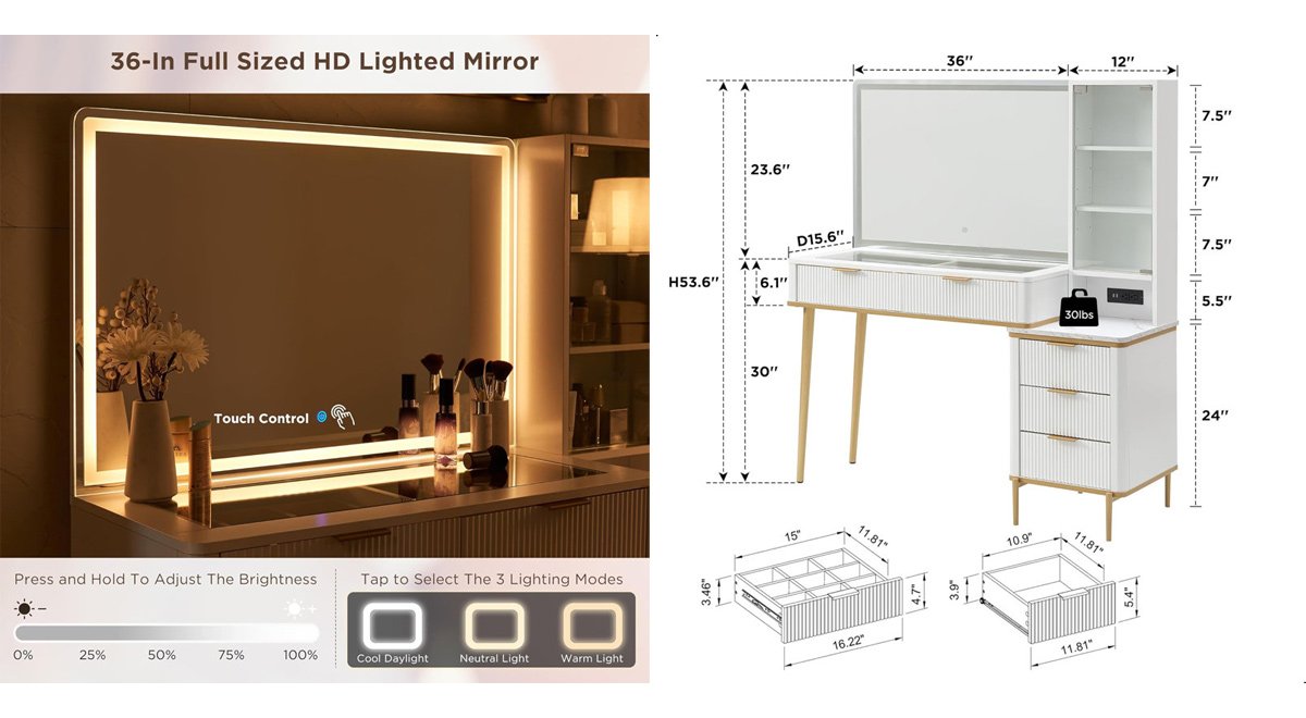 Makeup Vanity with Lighted Mirror