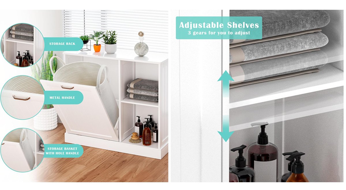 Tilt Out Laundry Hamper Cabinet with Laundry Baskets Hamper