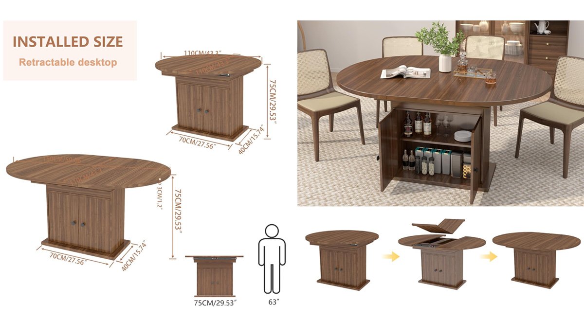 Extendable Round Dining Table for 4-8