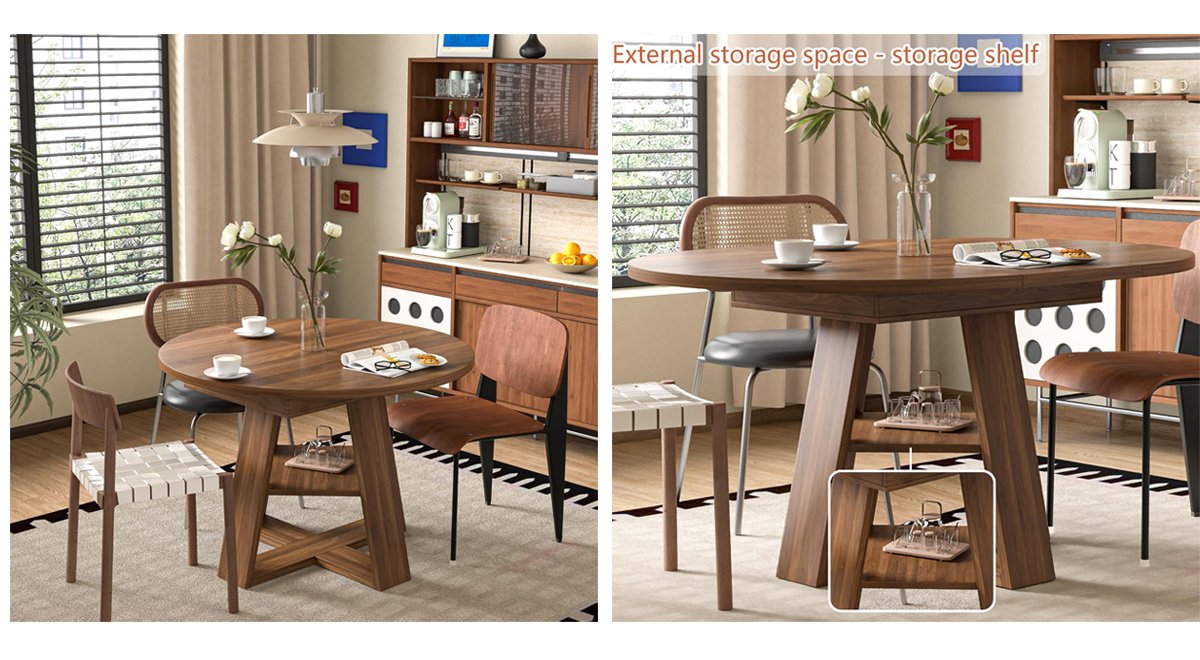 Extendable Round Dining Table for 4-8