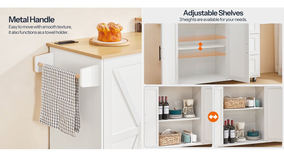 Rolling Kitchen Island with Storage and Power Outlet