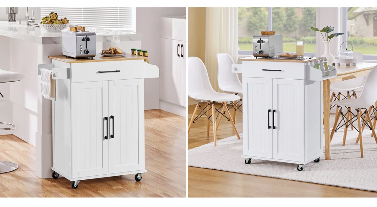 Rolling Kitchen Island with Solid Wood Top