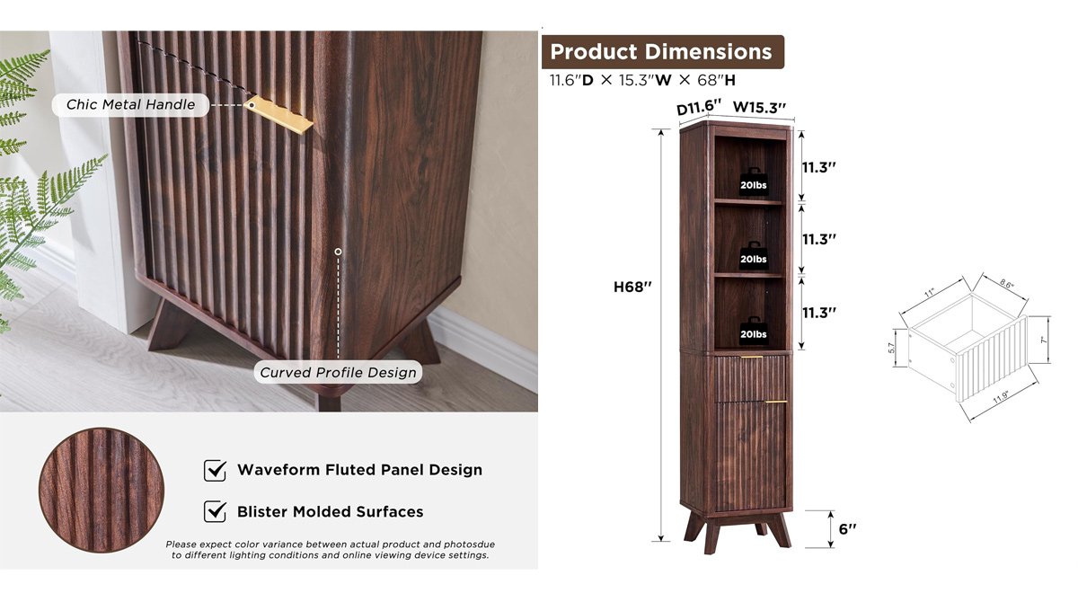 Tall Bathroom Narrow Storage Cabinet with Adjustable Shelf