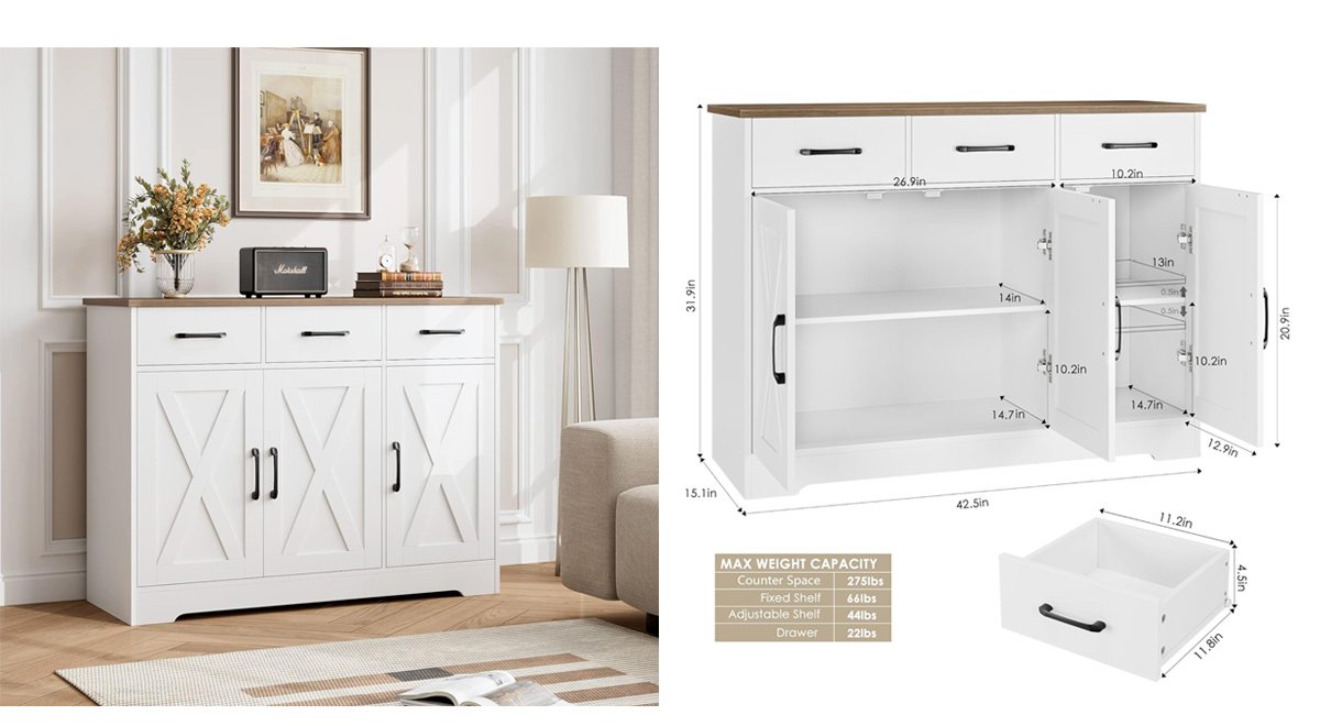 Modern Farmhouse Sideboard Buffet Cabinet