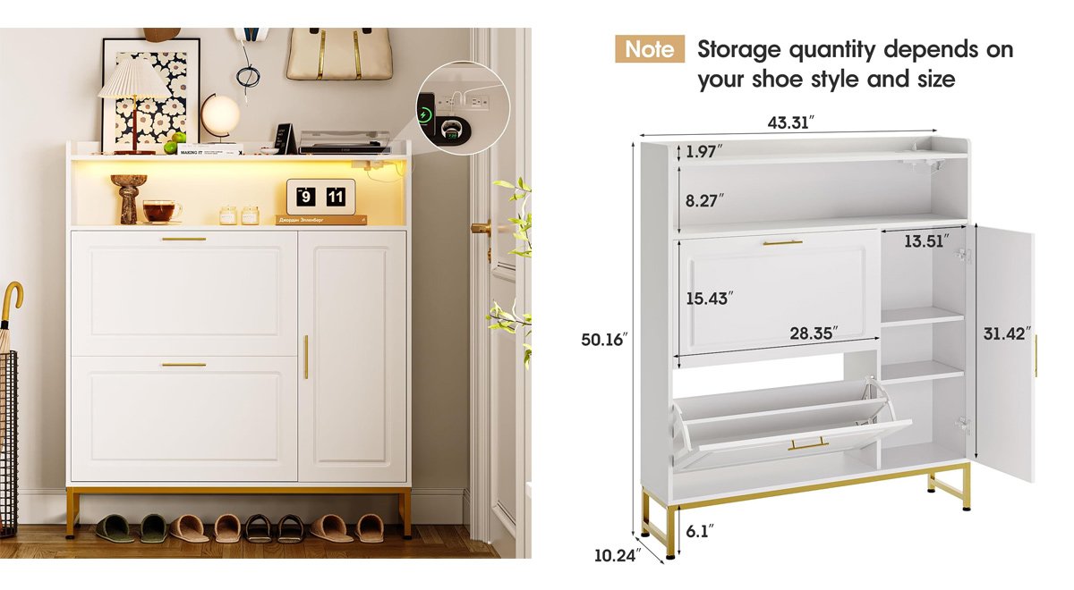 Shoe Storage Cabinet with 2 Flip Drawers