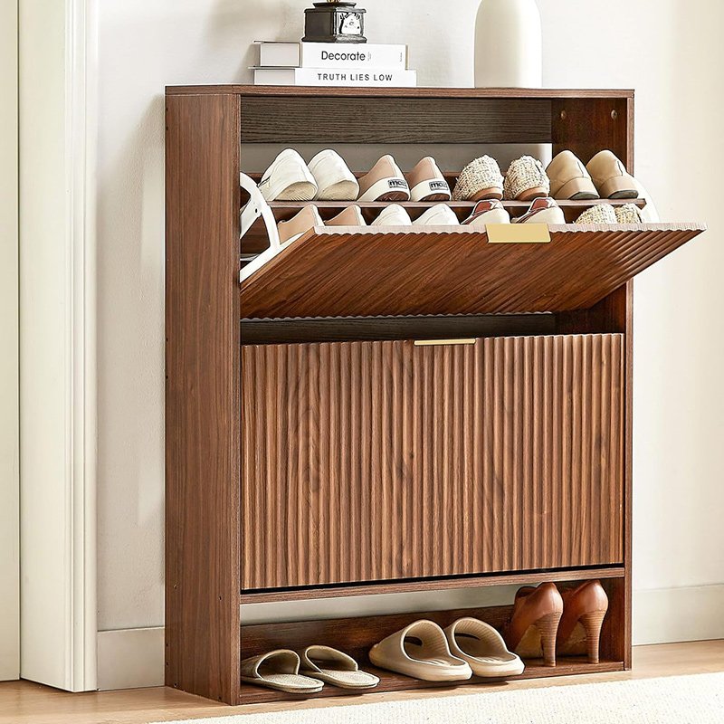 Fluted Hidden Free Standing Shoe Rack Storage Organizer Cabinet