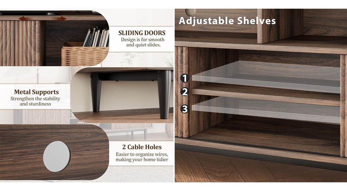 Fluted TV Stand with Sliding Doors