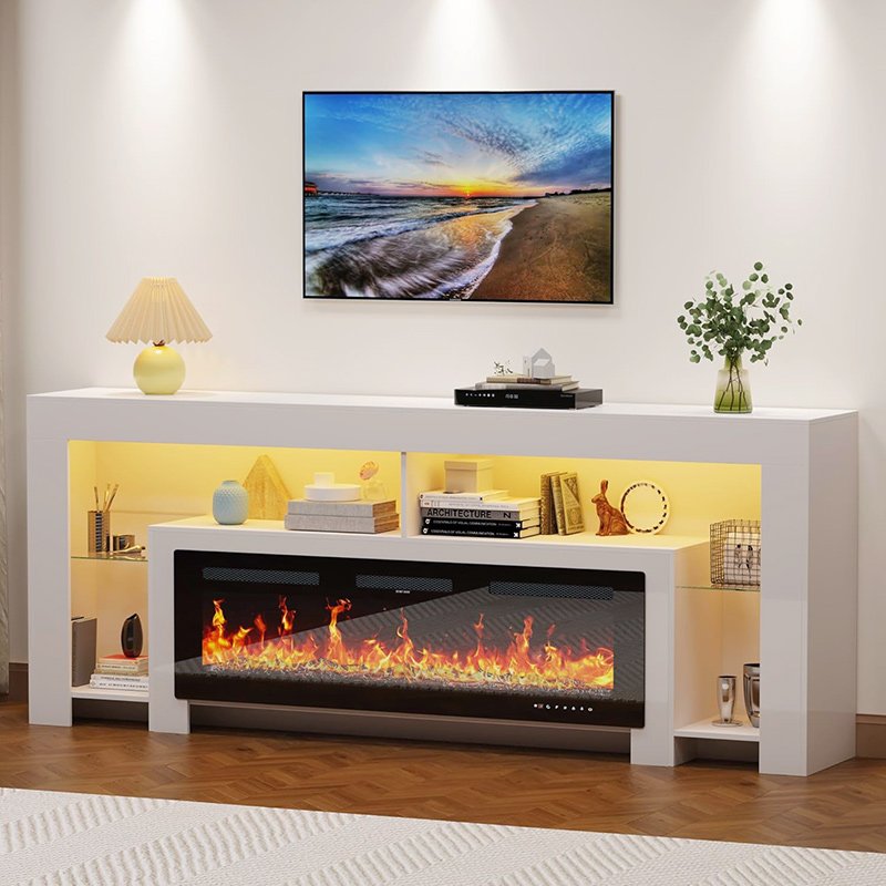 Modern High Gloss Fireplace TV Stand with 50" Fireplace