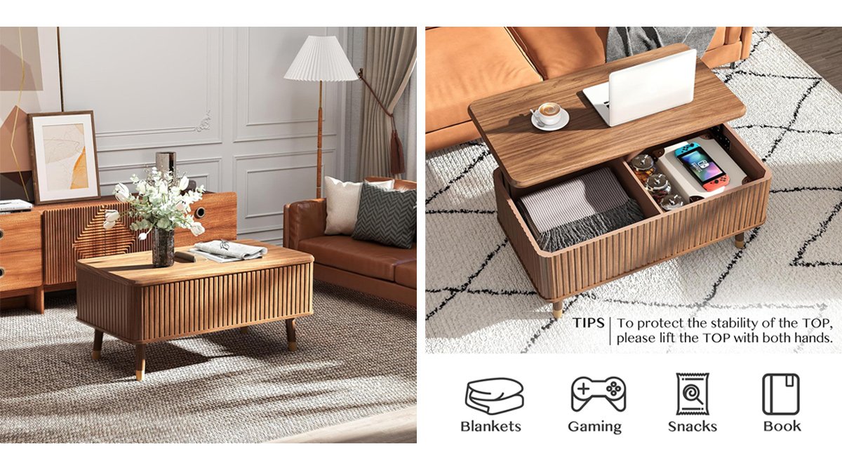 Lift Top Coffee Table with Storage Shelf