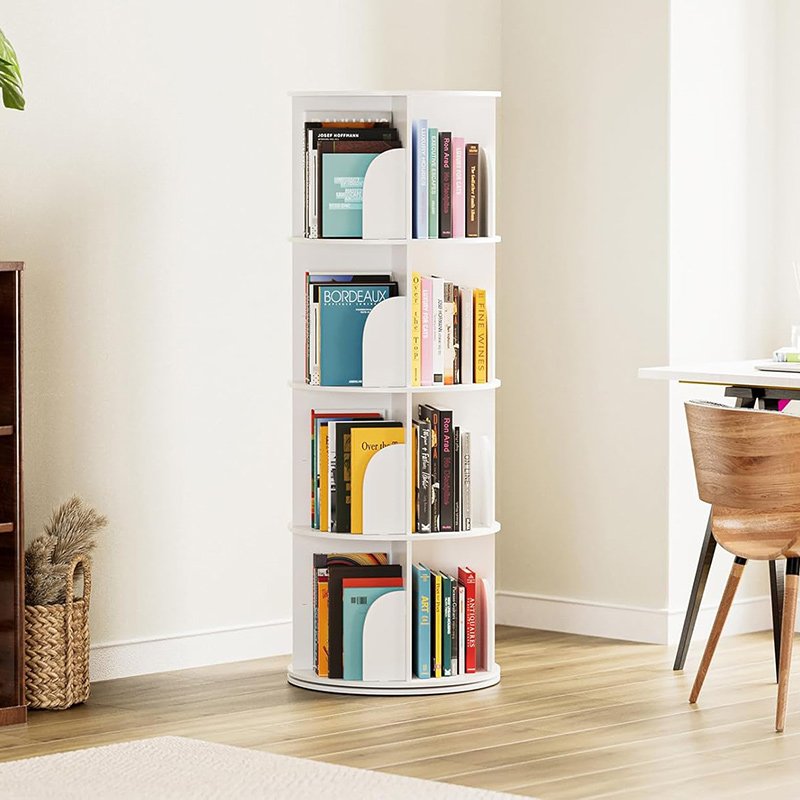 4 Tier Rotating Bookshelf Tower, Spinning Bookcase , Revolving 360 Book Shelf Storage