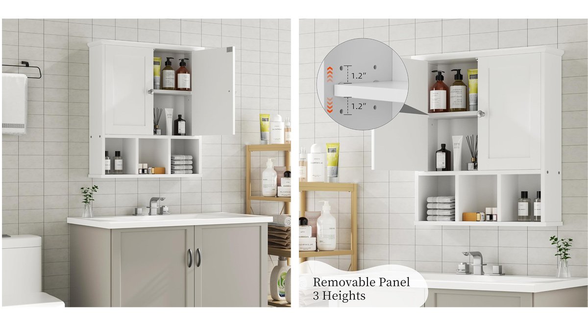 【Functional Wall Cabinet】: There are 3 shelves in the bathroom cabinet, providing ample space for toiletries, medicine, etc. Keep your bathroom clean and organized while elevating the decor with a modern and stylish design. In addition, the internal shelves are adjustable, allowing you to customize the size that works best for the items you store. 【Space Saving】: The bathroom cabinet is the perfect storage solution for the family. It is designed to maximize the space in your room. It can be mounted on a wall or over the toilet, saving space and providing additional storage without taking up valuable floor space. 【Adjustable Shelf Height】: Minimalist style bathroom cabinet, perfect for life needs. Since the internal shelves can be adjusted to the right height within 3 inches, items of different heights can be stored. 【Simple Design】: This wall cabinets are designed to be simple and stylish, and the wood material is full of texture, which makes it easy to store towels, medicines, utensils or other items, while adding a modern feel to your home. This is an ideal choice for you.