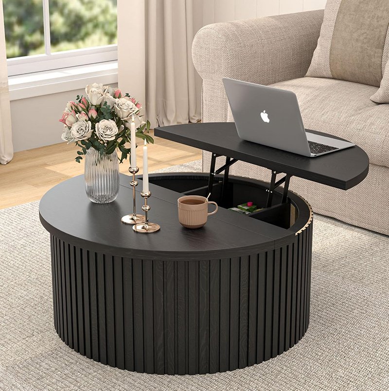 Round Fluted Lift Top Coffee Table with Storage