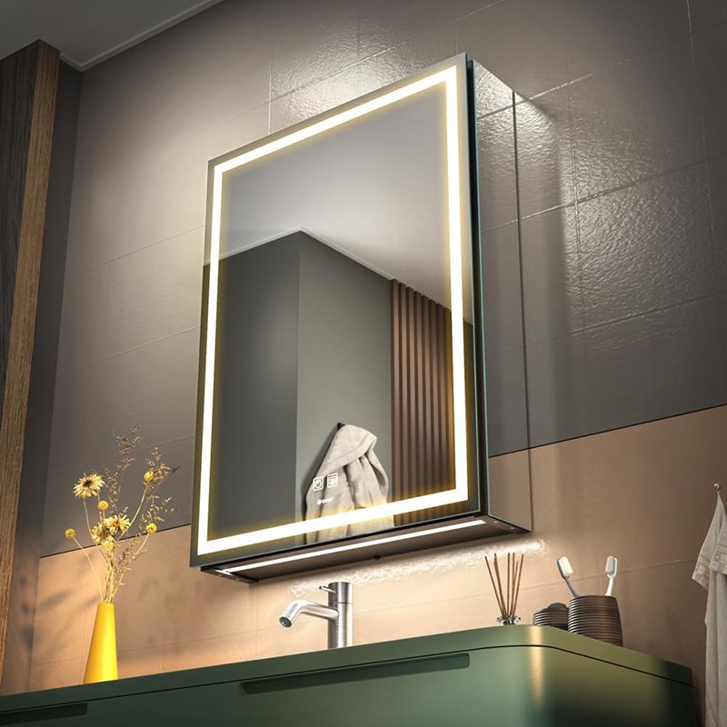 LED Lighted Bathroom Medicine Mirror Cabinet with Sockets & USB