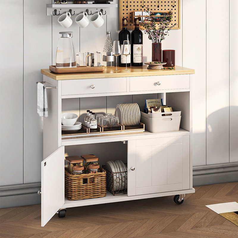 Rolling Kitchen Island Cart with Drop Leaf and 2 Drawers
