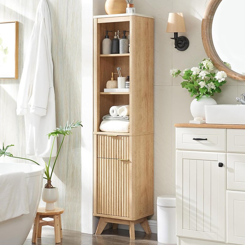 Tall Bathroom Narrow Storage Cabinet with Adjustable Shelf