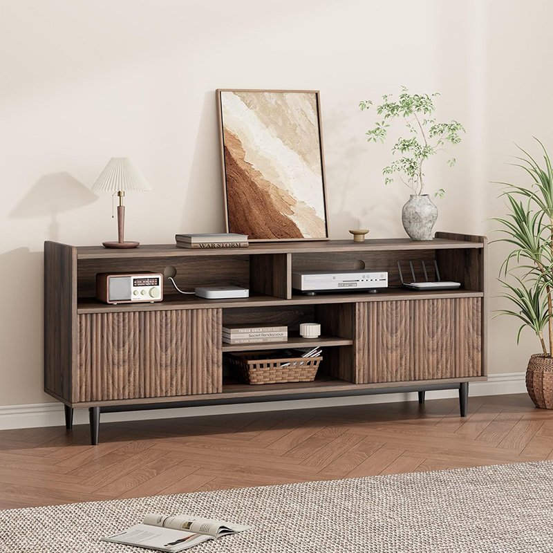 Fluted TV Stand with Sliding Doors