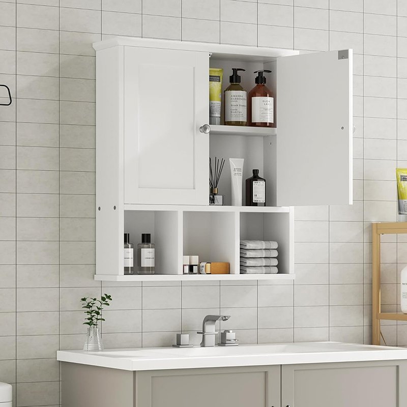 Bathroom Wall Cabinet with Door, Storage Organizer Over The Toilet Medicine