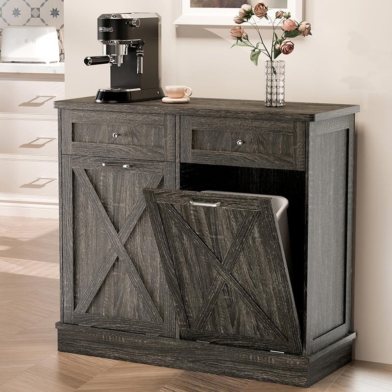 Tilt Out Trash Cabinet with Barn Door