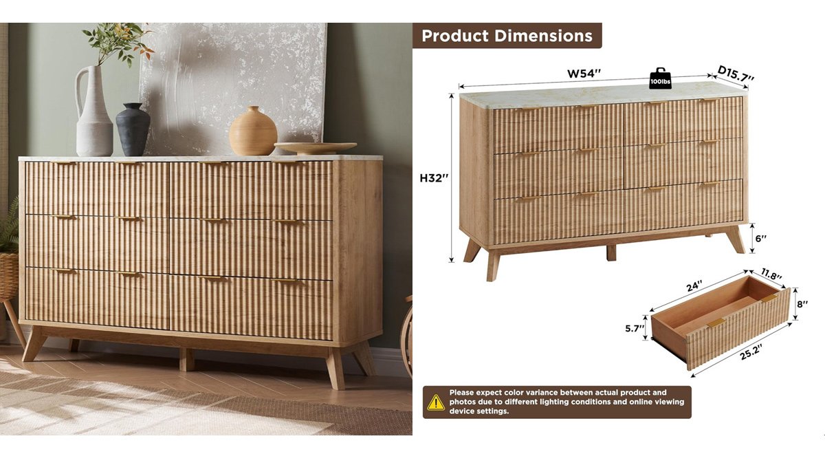 Fluted Design 6-Drawers Dresser Organizer