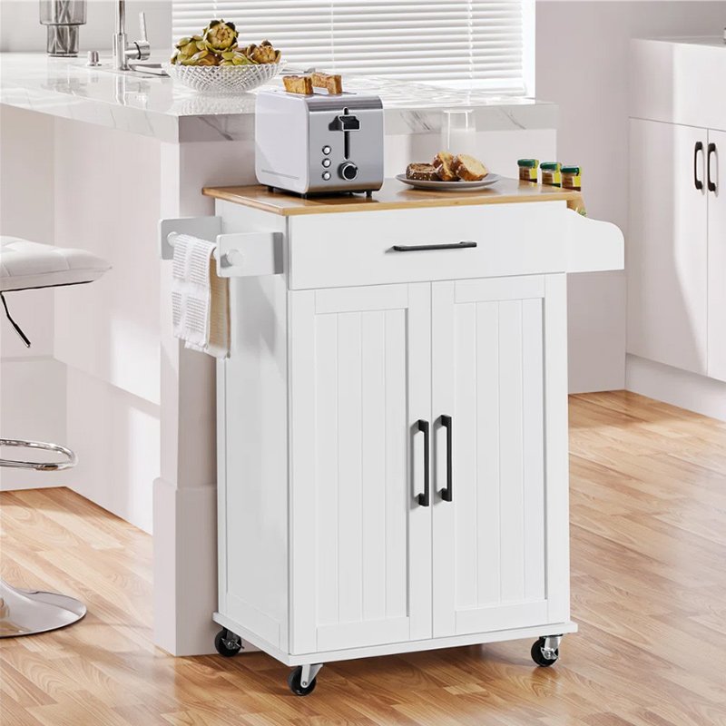 Rolling Kitchen Island with Solid Wood Top