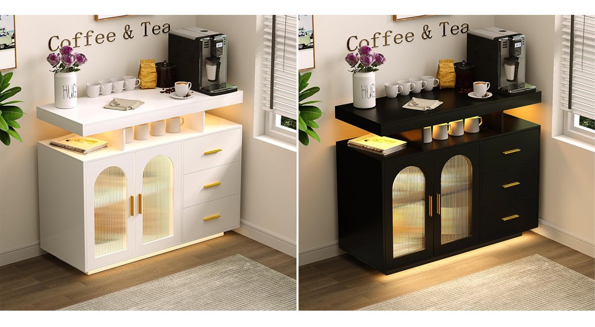 LED Light Wood Sideboard Dining Room