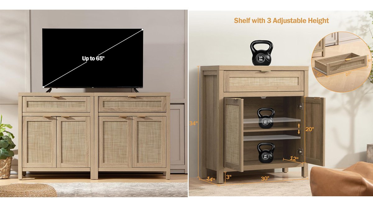 Rattan Credenza Storage Cabinet, Sideboard Buffet Cabinet