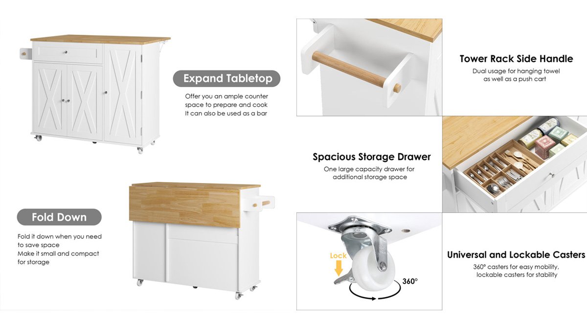 Movable Kitchen Cart with Towel Rack
