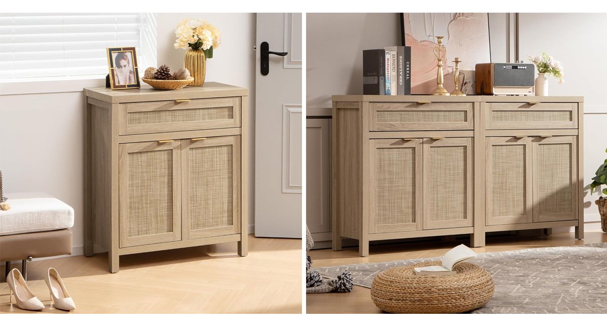 Rattan Credenza Storage Cabinet, Sideboard Buffet Cabinet