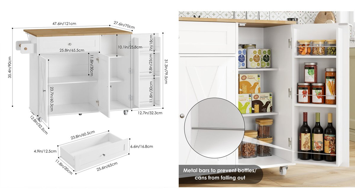 Movable Kitchen Cart with Towel Rack