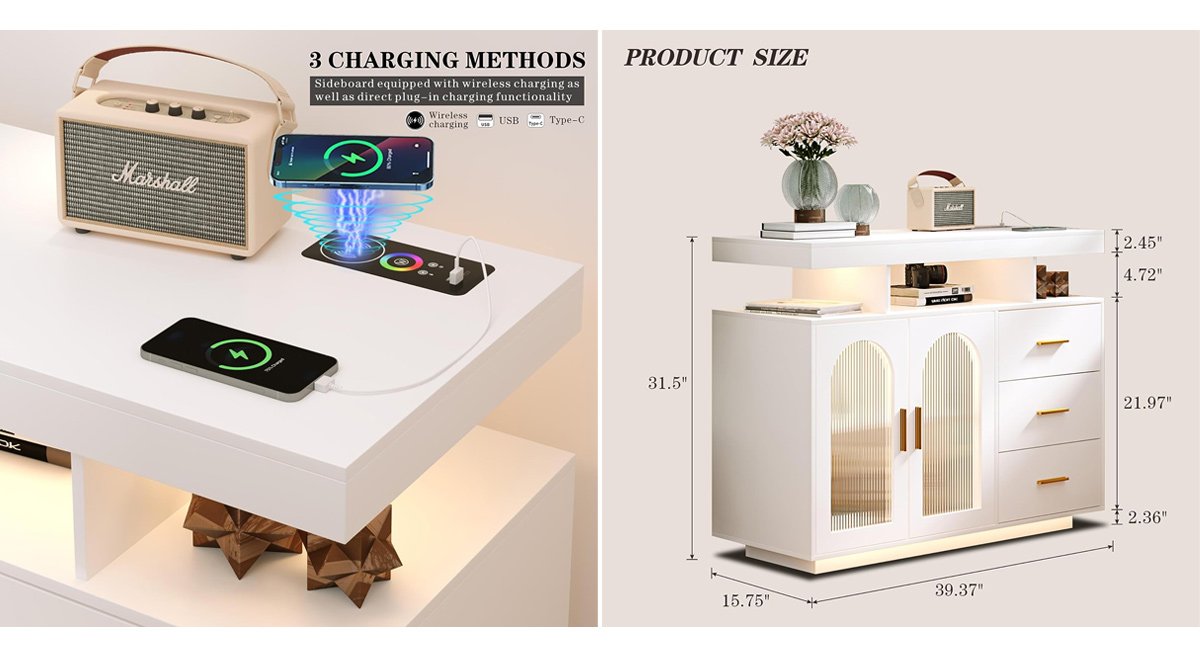 LED Light Wood Sideboard Dining Room
